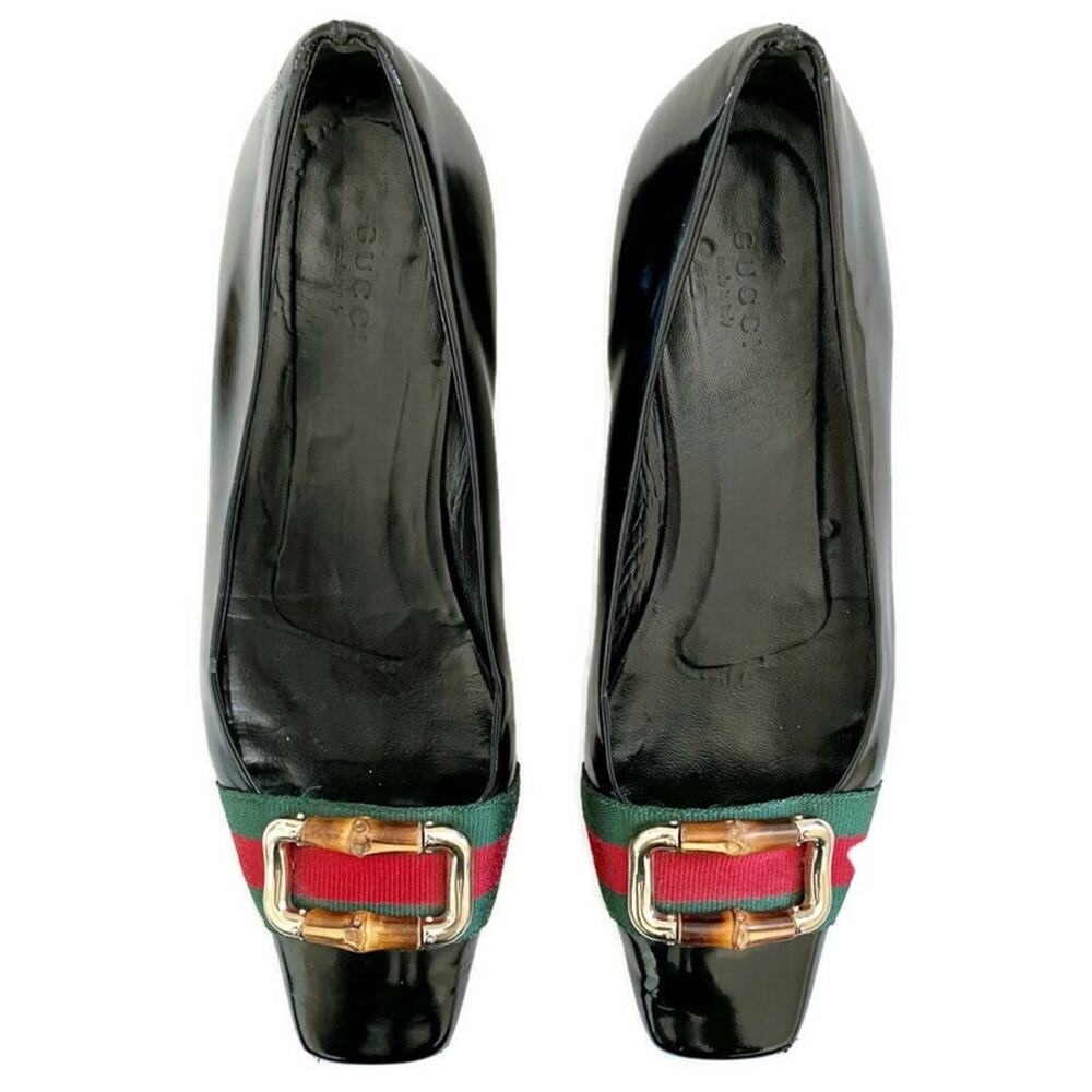 Gucci Patent Leather Signature Web Bamboo Buckle Loafers - Picture 3 of 9